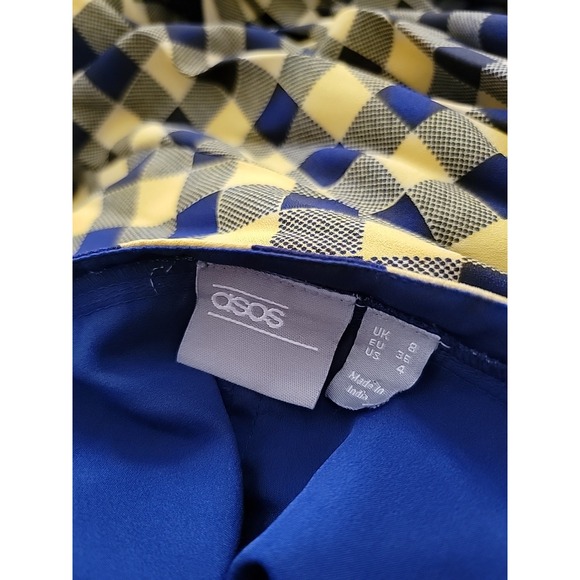 ASOS DESIGN pleated Chiffon Checkered Yellow & Blue Maxi skirt size 4 Coquette - Picture 6 of 9